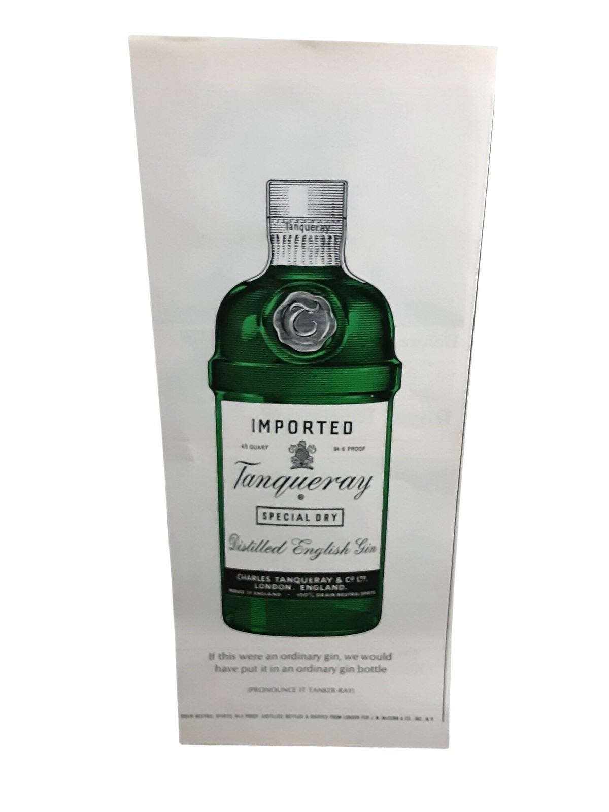 1966 Tanqueray Special Dry Gin Vintage Print Ad Green Bottle London England