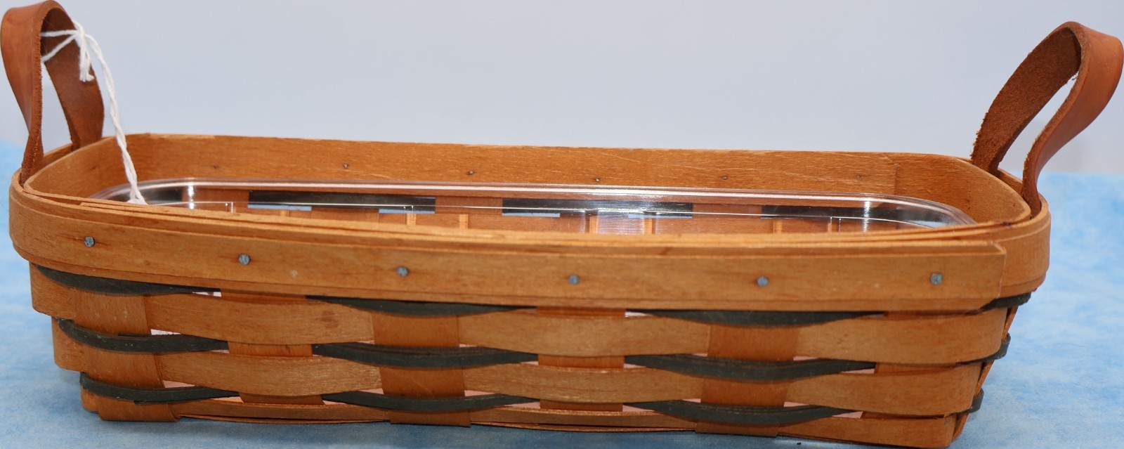 Longaberger 1995 Cracker Basket, Leather Handles, and Protector Longaberger 1995 Cracker Basket, Leather Handles, and Protector