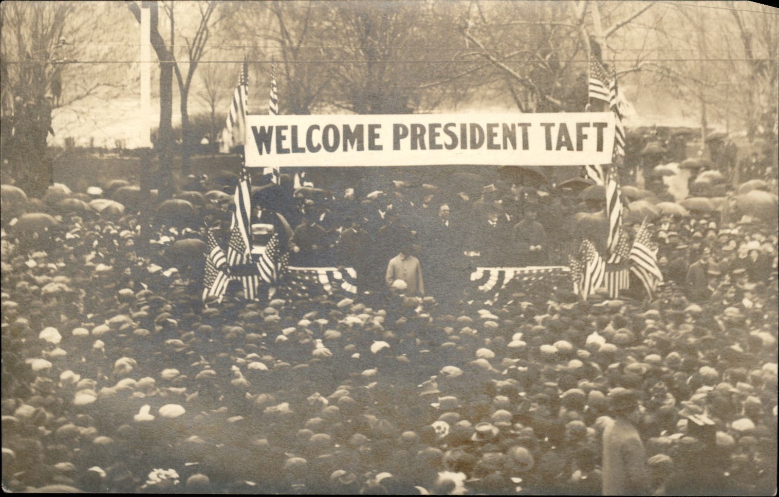 Battle Creek MI? President Taft welcome crowd c1900s-10s Real Photo Postcard bhn