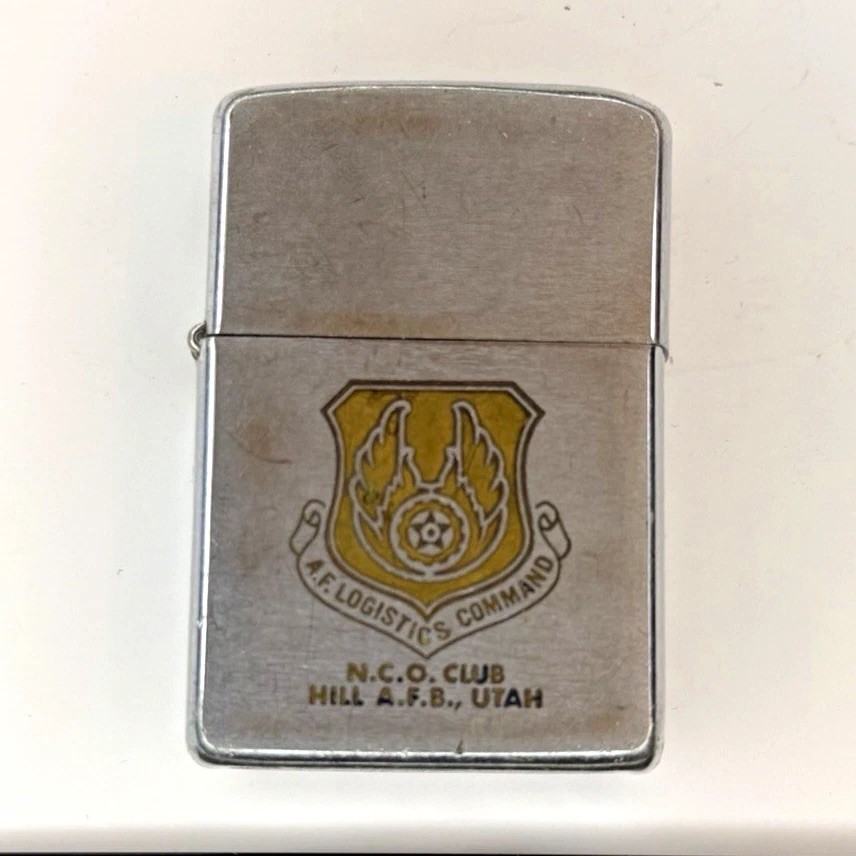 Vintage Zippo Lighter A.F. Logistics Command N.C.O. Club Hill A.F.B. Utah USA 