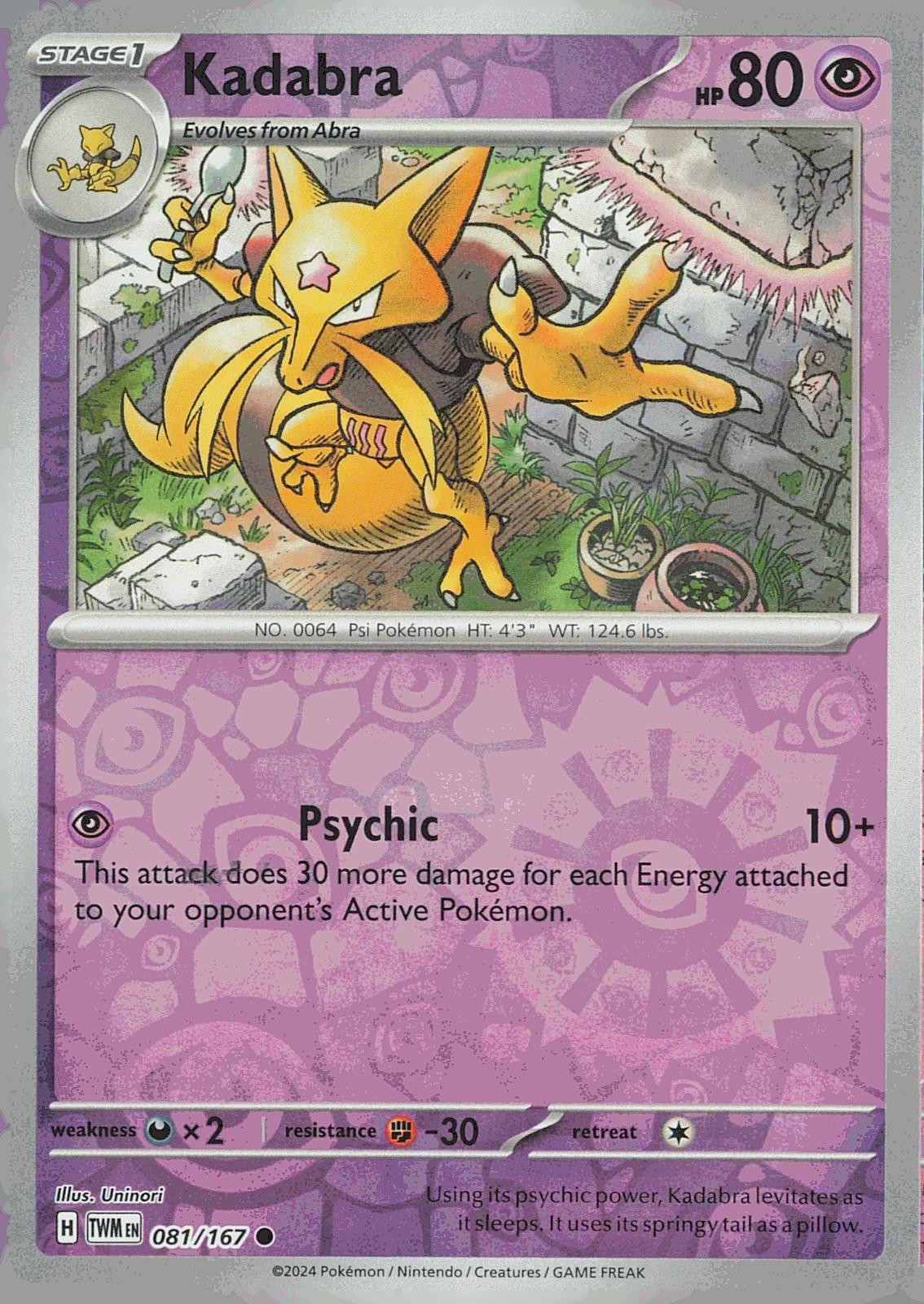 KADABRA C REVERSE HOLO 081/167 TWILIGHT MASQUERADE POKEMON NM/M
