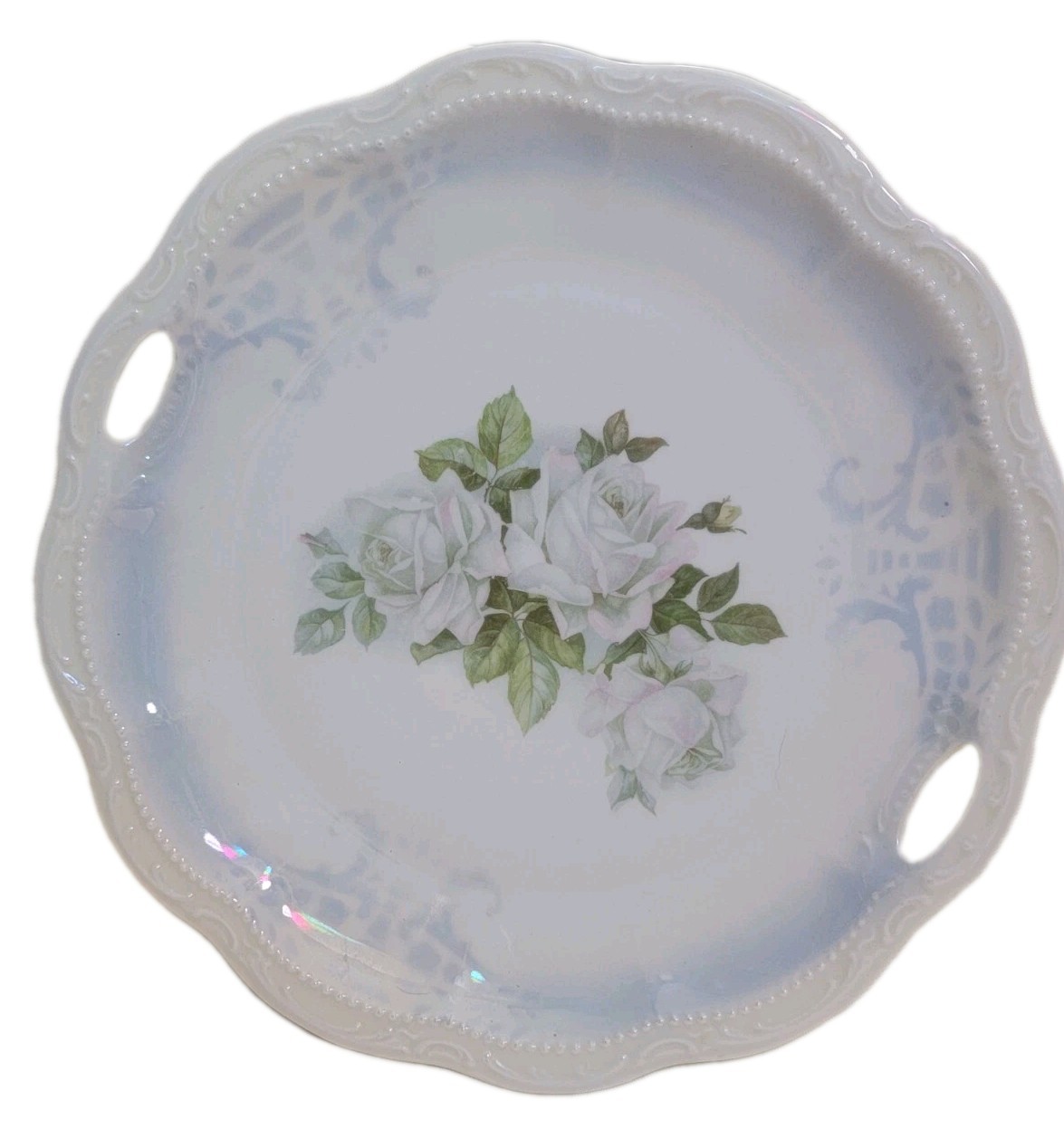 Vintage handpainted china plate marked Germany pastel roses, Some Wear