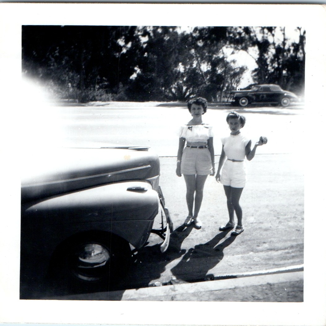 c1940s Cute Pin Up Style Women Fashion Shorts Crop Top Automobile Snapshot Photo