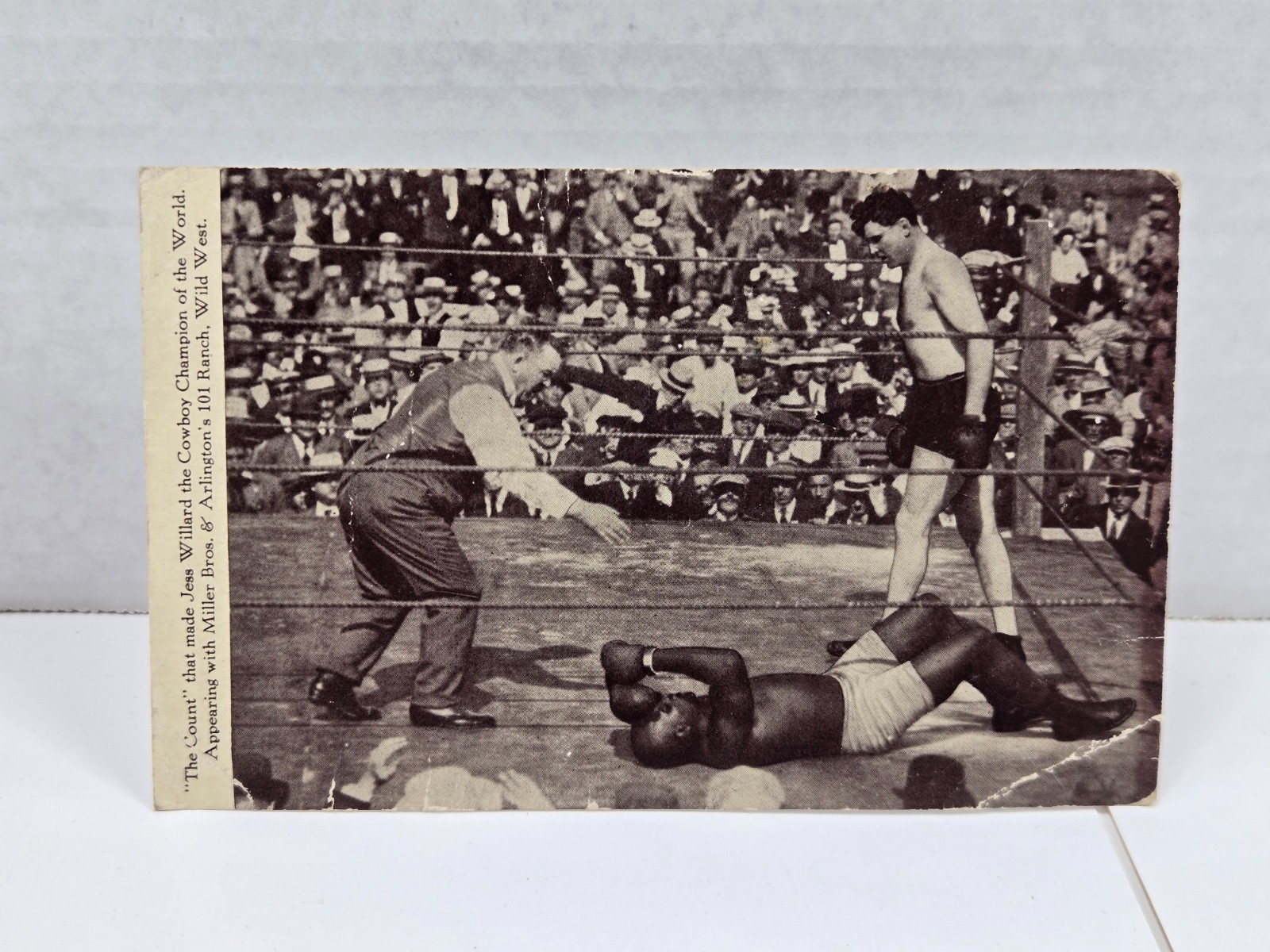Antique 1915 Jack Johnson vs Jess Willard Knockout Boxing Postcard