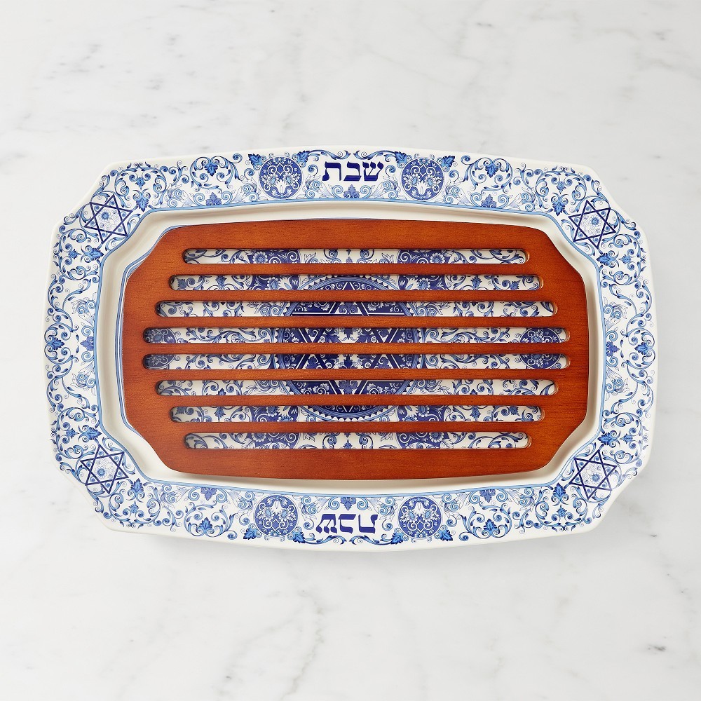Spode Judaica Challah Tray with Wood Insert