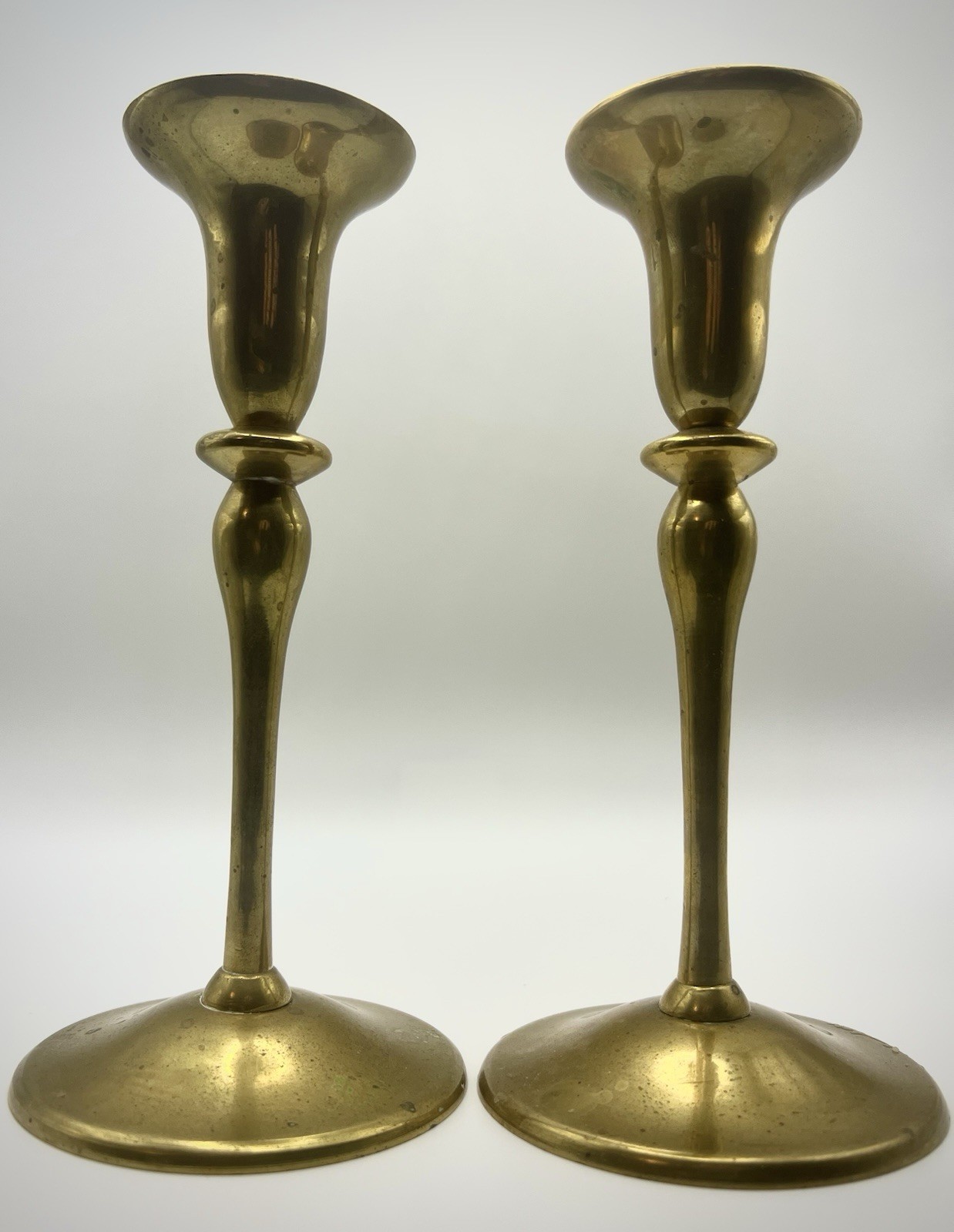 Vintage Brass Candlesticks Pair | Mid Century Modern | 7.5” Tall
