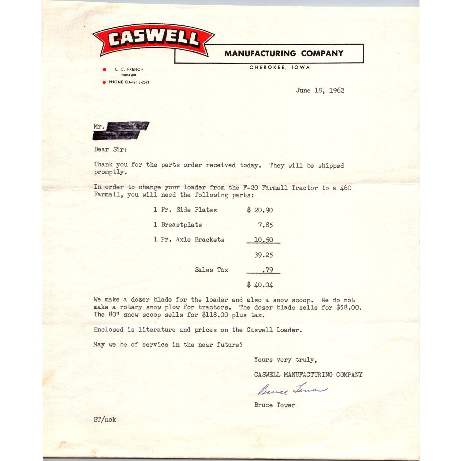 Caswell Mfr Company Loader Bruce Tower Cherokee IA Vintage Farming Leaflet SJ23 Caswell Mfr Company Loader Bruce Tower Cherokee IA Vintage Farming Leaflet SJ23