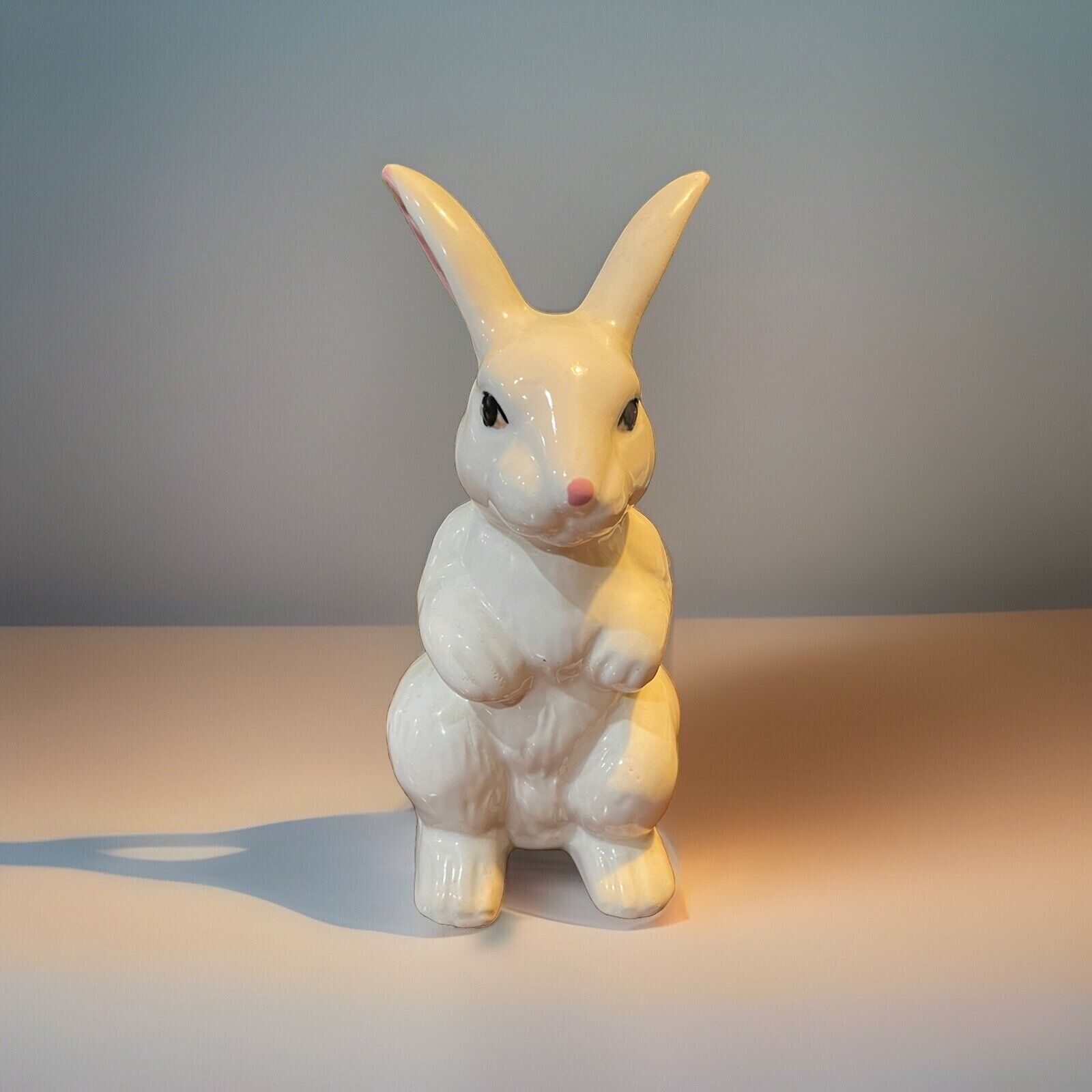 Vintage Enesco Ceramic White Bunny Rabbit w/ Pink Ears EASTER 1986