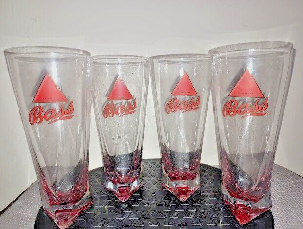set of 4 Bass Red bottom Triangle Pint Glasses