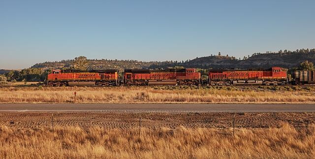 Photo:Park City Montana 2022 BNSF Diesel Freight Train Three Locomotives