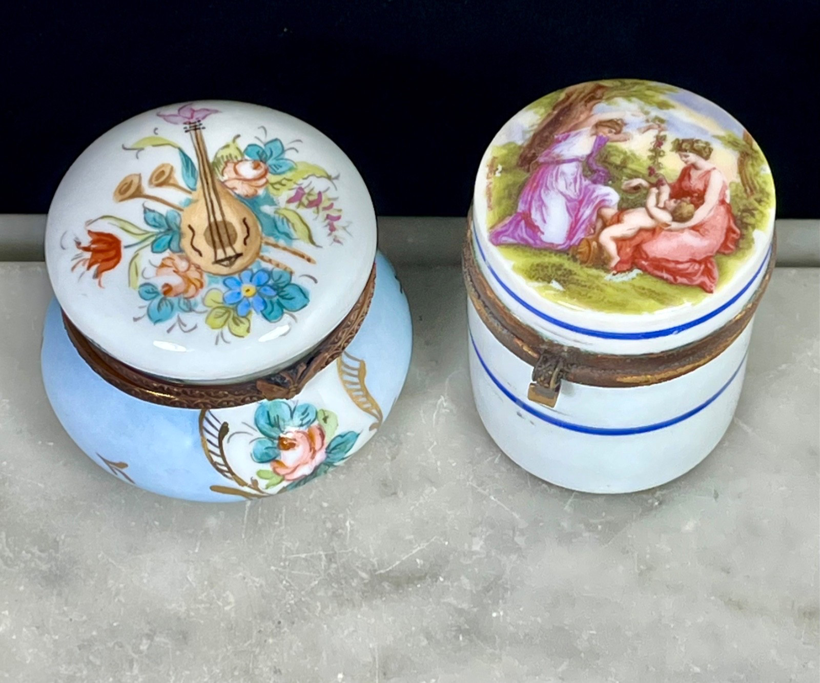 2 Atq French Porcelain Trinket Pill Box 1 Signed Angelica Kauffman Hand Painted