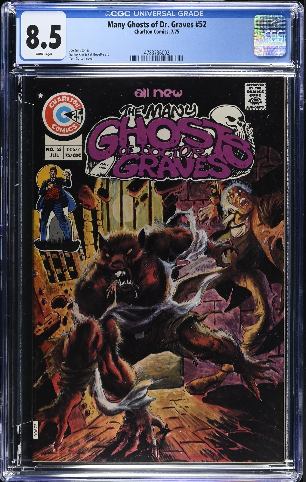 MANY GHOSTS OF DR. GRAVES #52 CGC 8.5 WP V1 1975 TOM SUTTON WEREWOLF COVER WOW