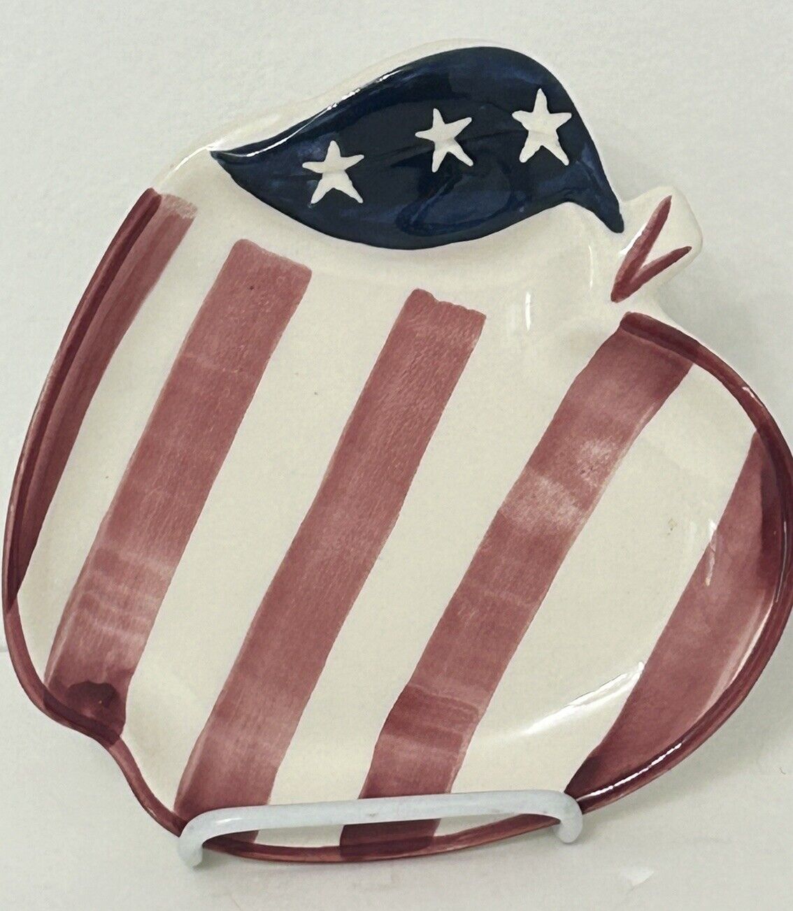 Vintage Laurie Gates 1996 Patriotic USA Flag Apple Dish-Los Angeles Potteries