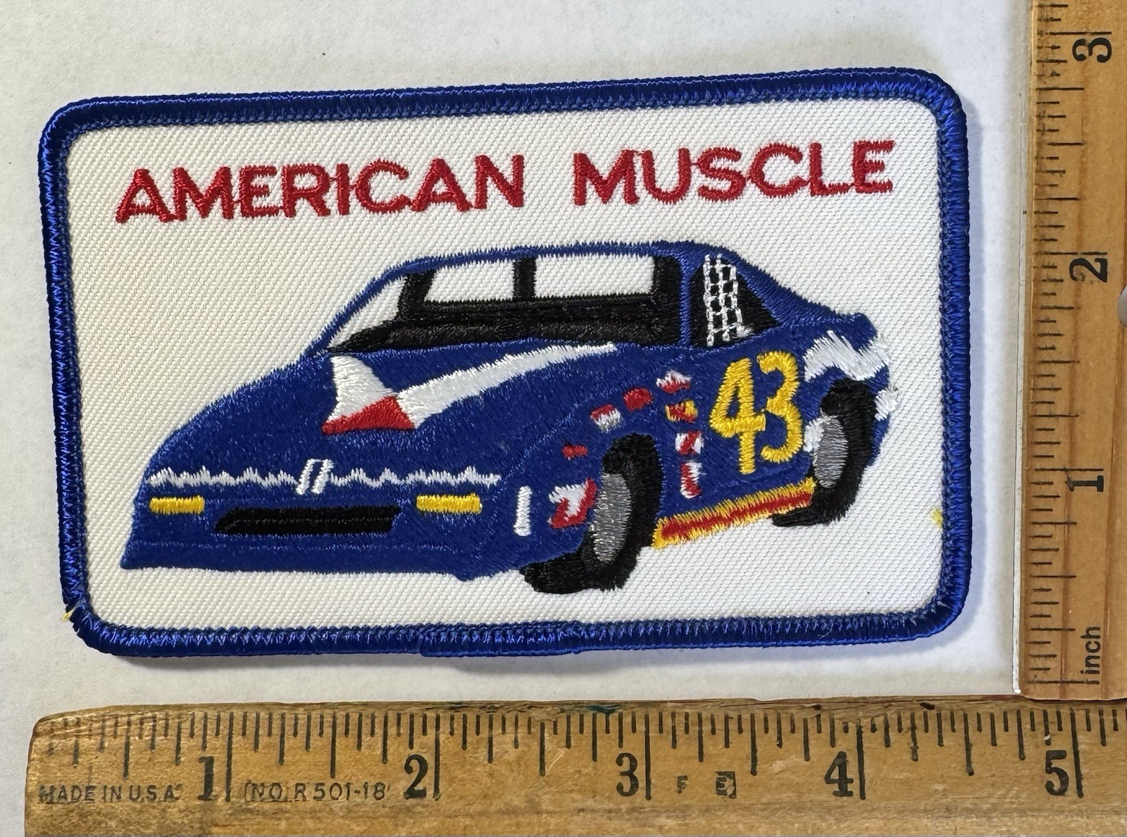 Vintage American Muscle #43 Race Car Iron On Patch Stock Car Auto Racing
