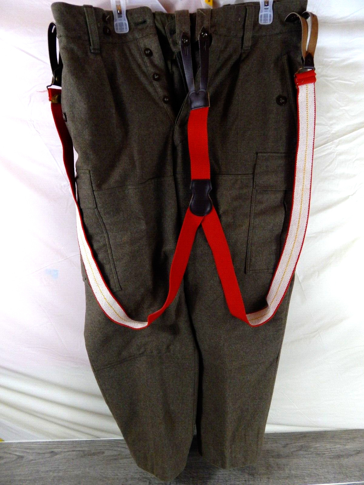 VTG West Germany Military Trousers Serios, Wool, Suspenders, Button Close 30X28