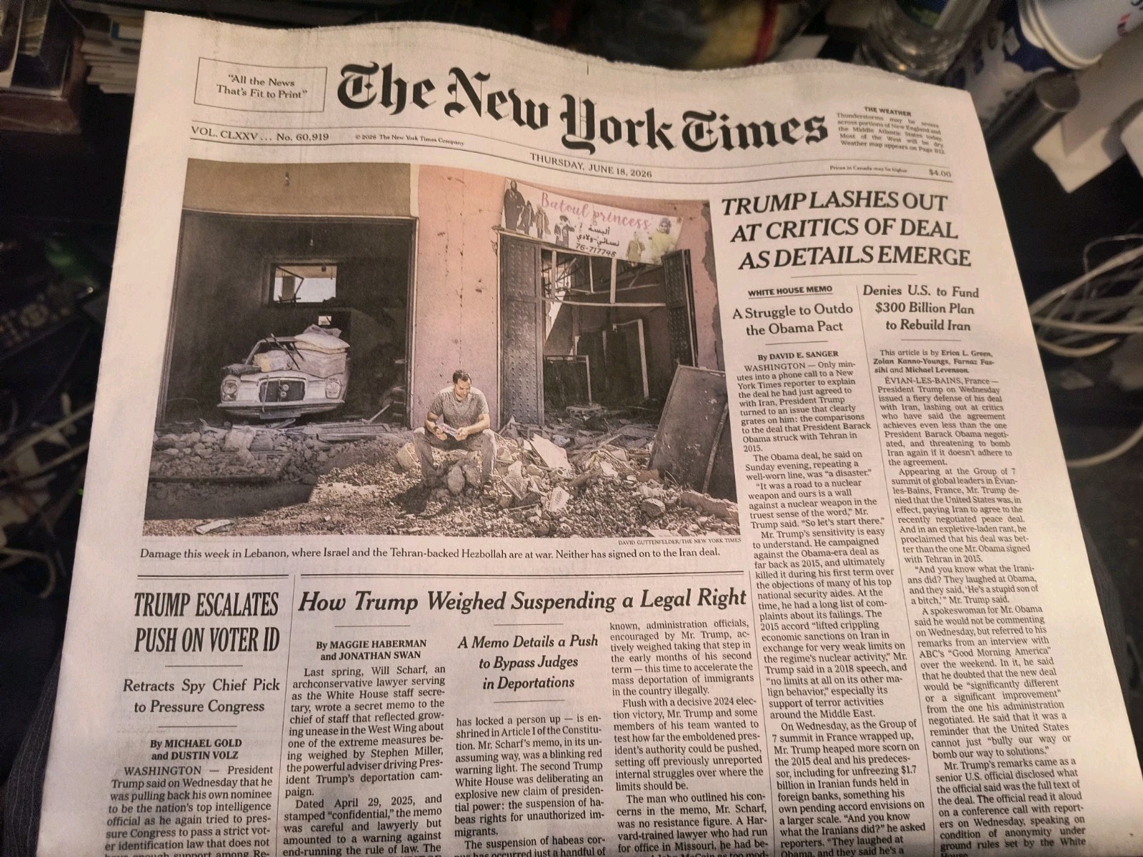 The New York Times Thursday  June 18 2026 Trump Lashes Out At Critics Of Deal As