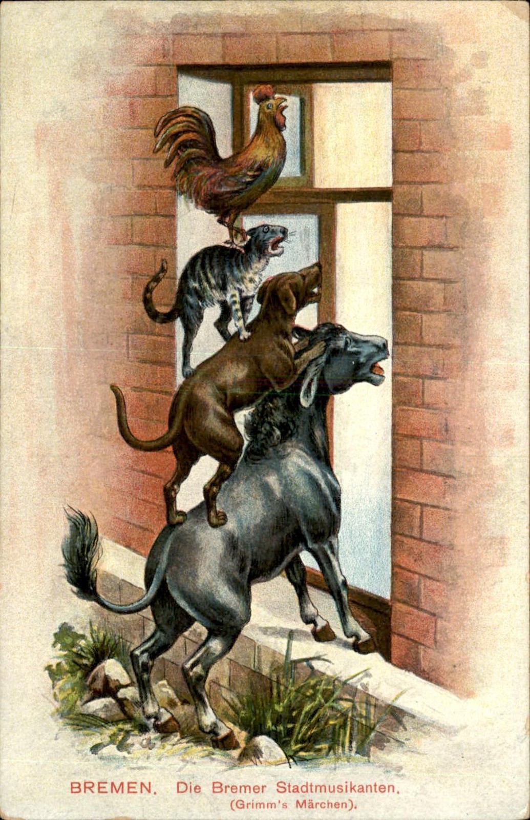 Cat Dog Donkey Bremen Town Musicians Illustrated Alb. Rosenthal c1910s Postcard