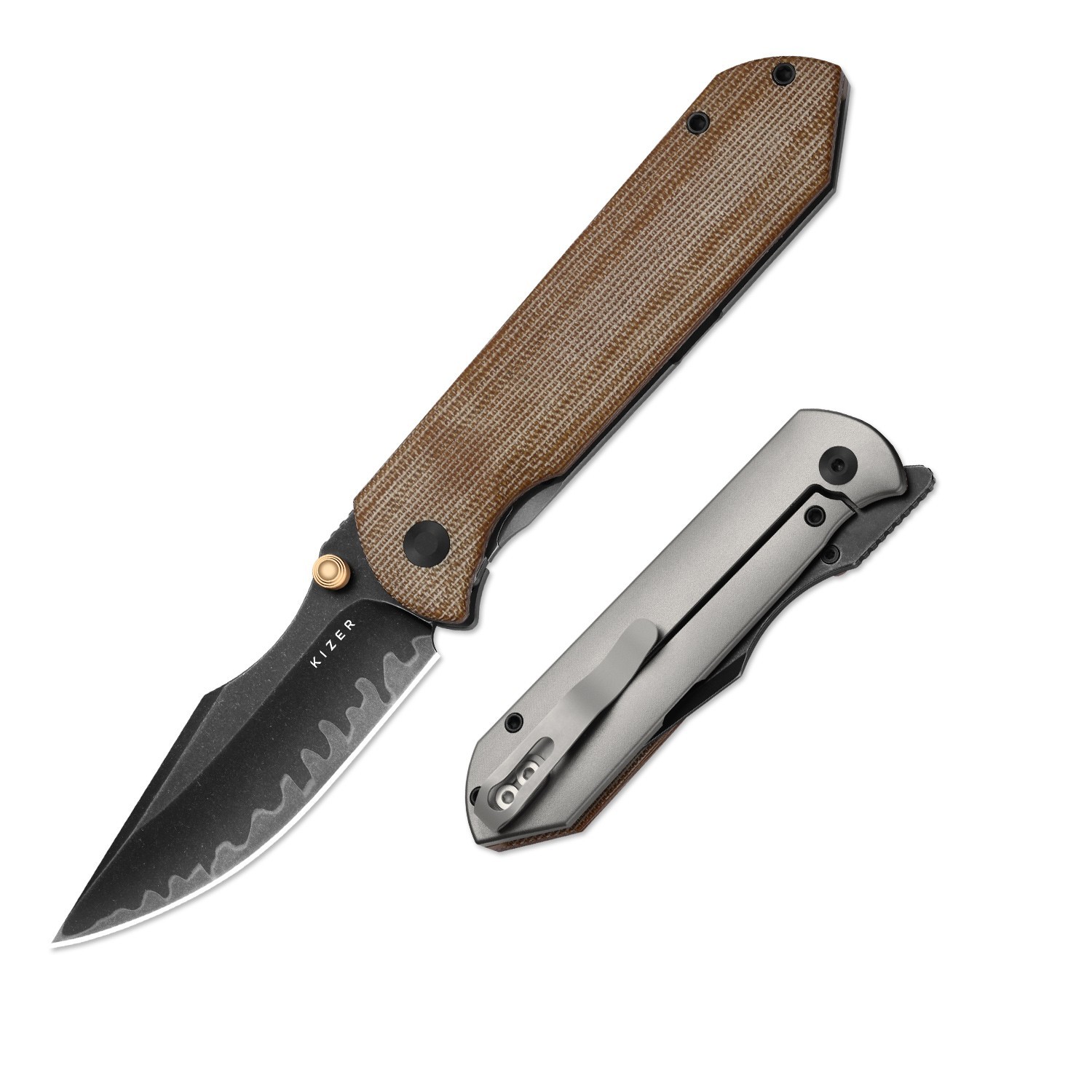 Kizer Harpoon Fold Folding Knife composite steel Blade Titanium & Micarta Handle