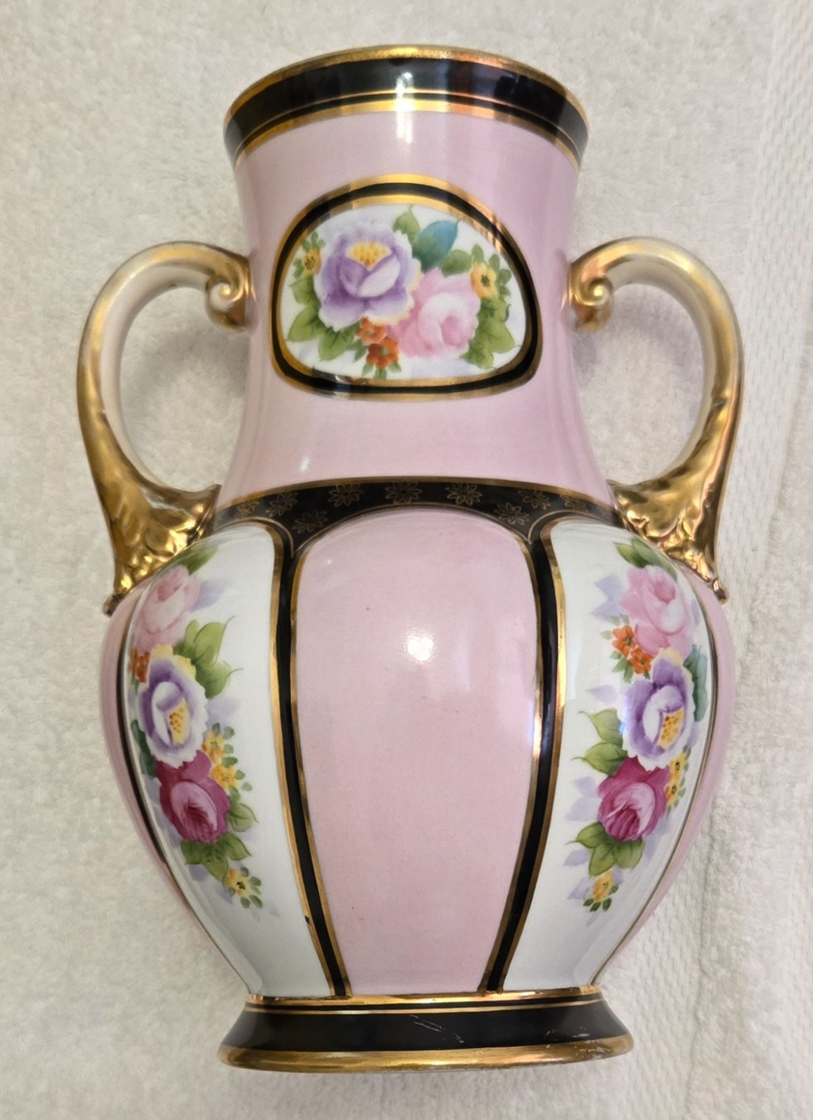 Antique Noritake Morimura Hand Painted Pink & Floral Panels Vase