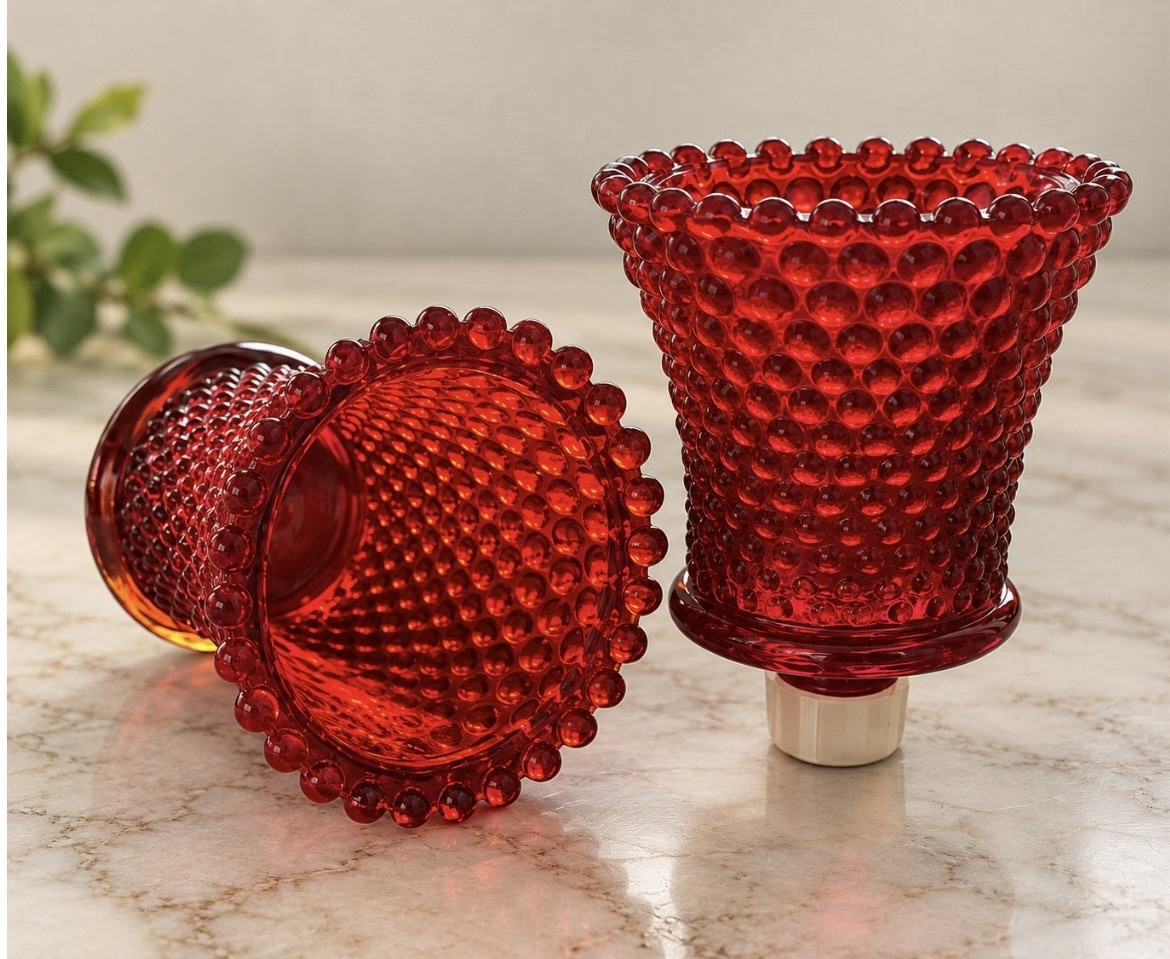 Vintage HOMCO Ruby Red Hobnail Glass Peg Votive Candle Holders Wall Sconce Pair