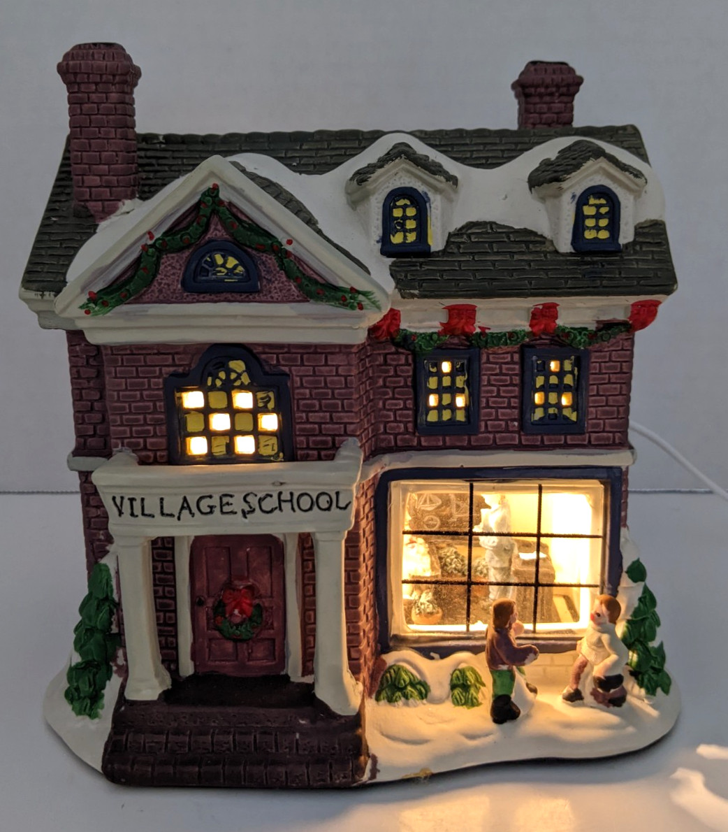 Vintage Victorian Village School Lighted Christmas Village w light cord
