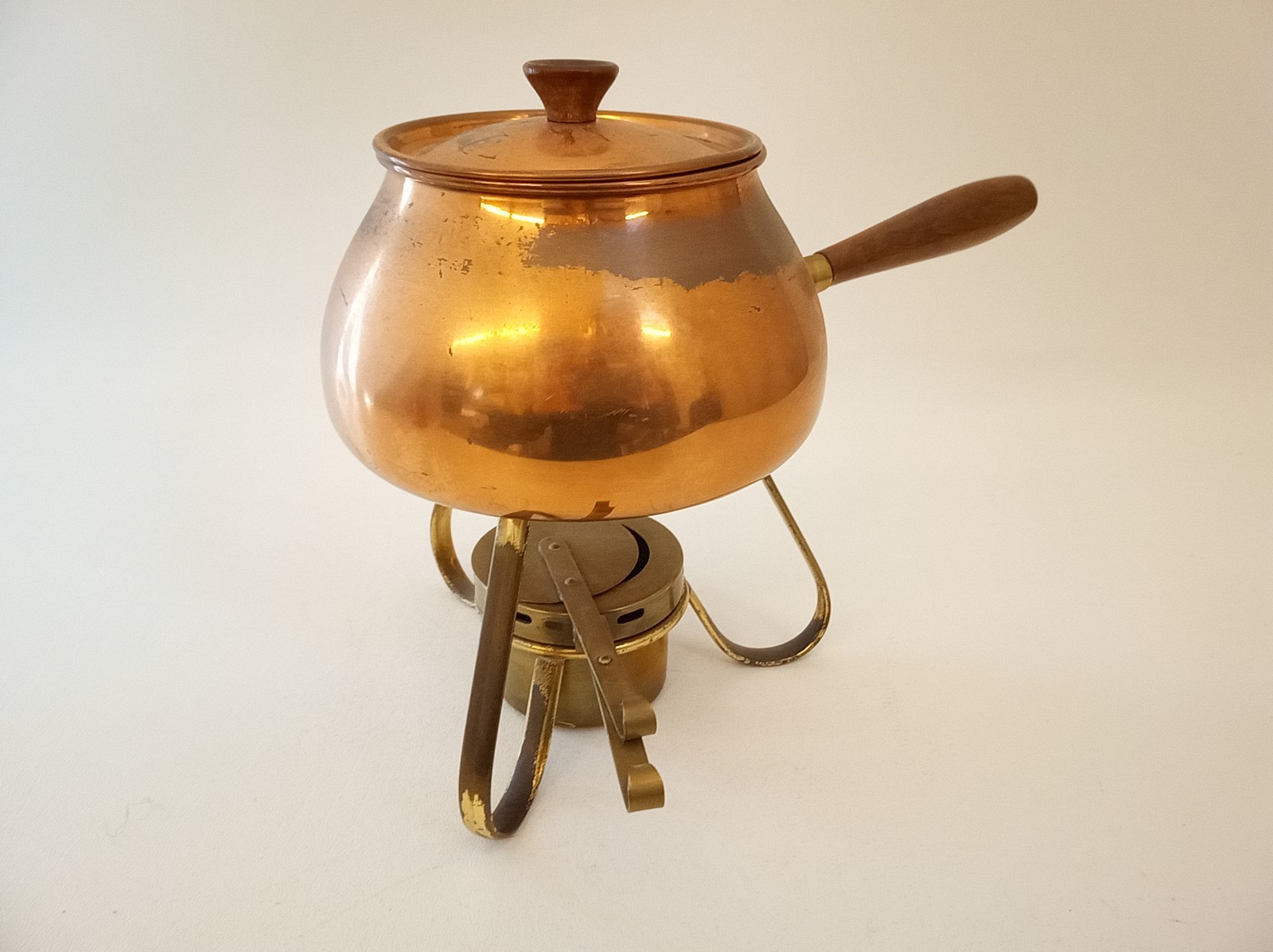 Vintage Tagus Portugal copper fondue pot + lid+ burner