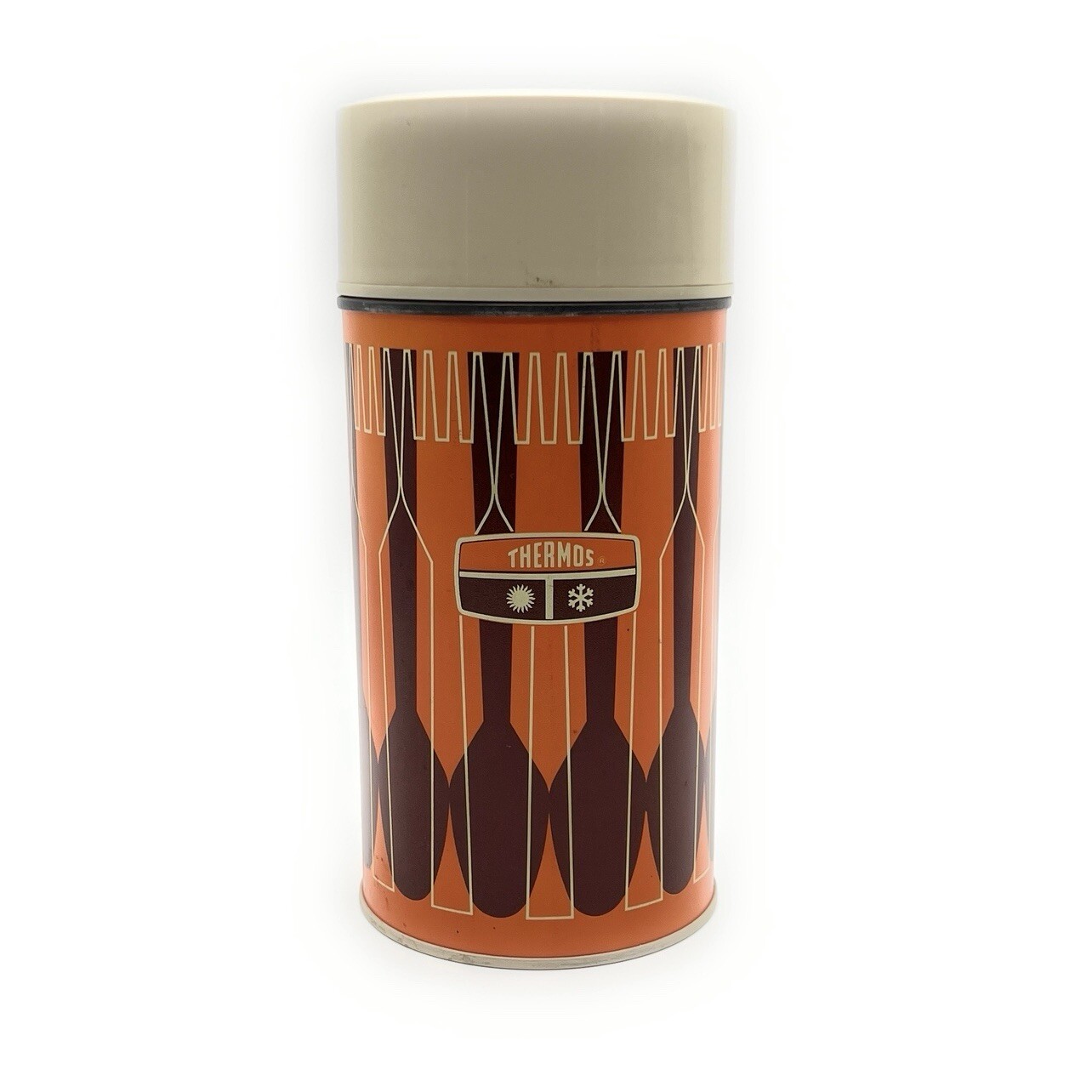 Vintage 1971 King Seeley Thermos Bottle No. 7263 Pint Size Orange Brown Metal