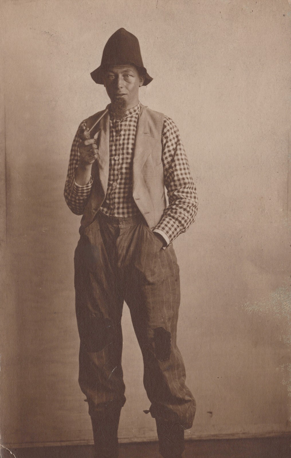 RPPC Man in Costume Dressed for Play Holding Pipe Antique Real Photo Postcard