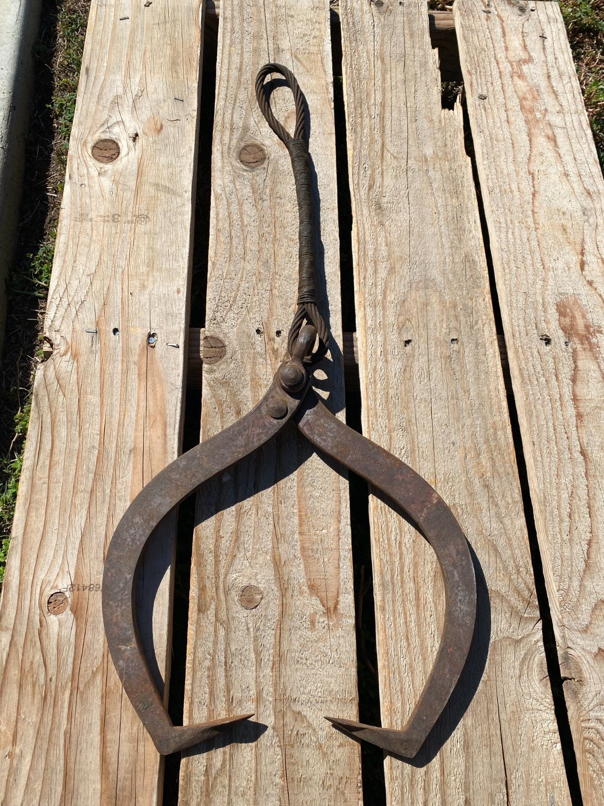Antique WMT William T Wood & Co Ice Tool Lowering Tongs Arlington MA 1845-1905
