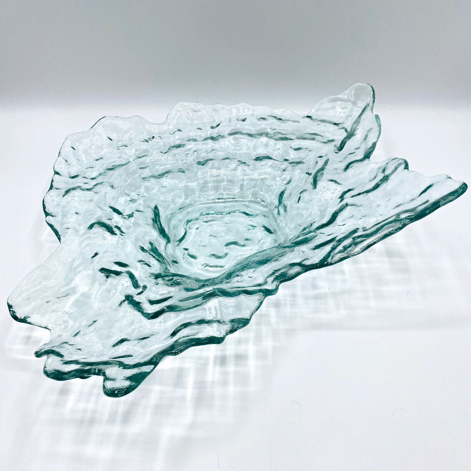 FRANCO Textured Aqua Art Glass Oyster Serving Platter Bowl - Made in Egypt