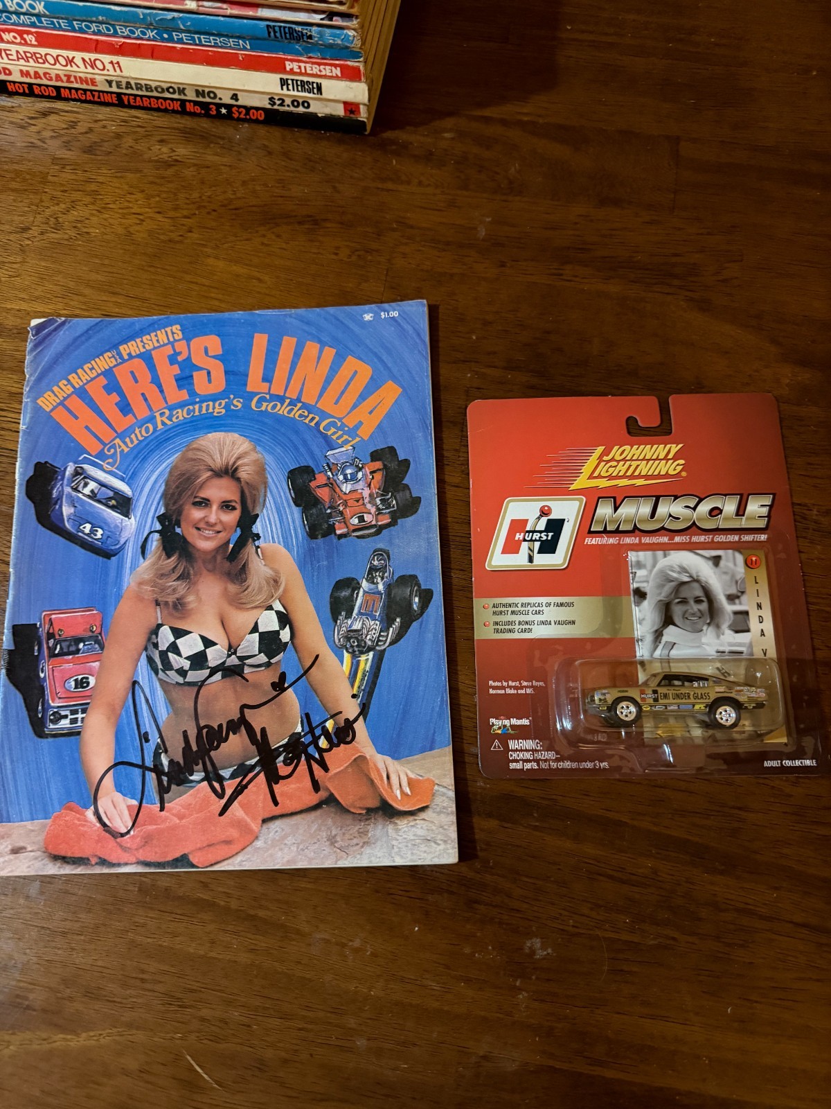 Linda Vaughn Signed Here's Linda Magazine + Johnny Lightning Hurst Hemi