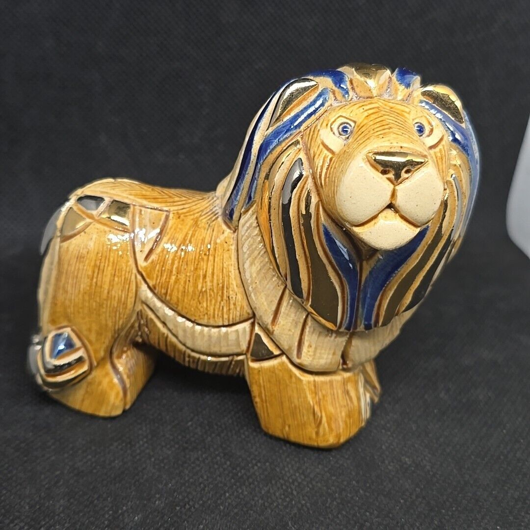 Artesania Rinconada Lion Big Cat Figurine Limited Edition Gold Blue Uruguay