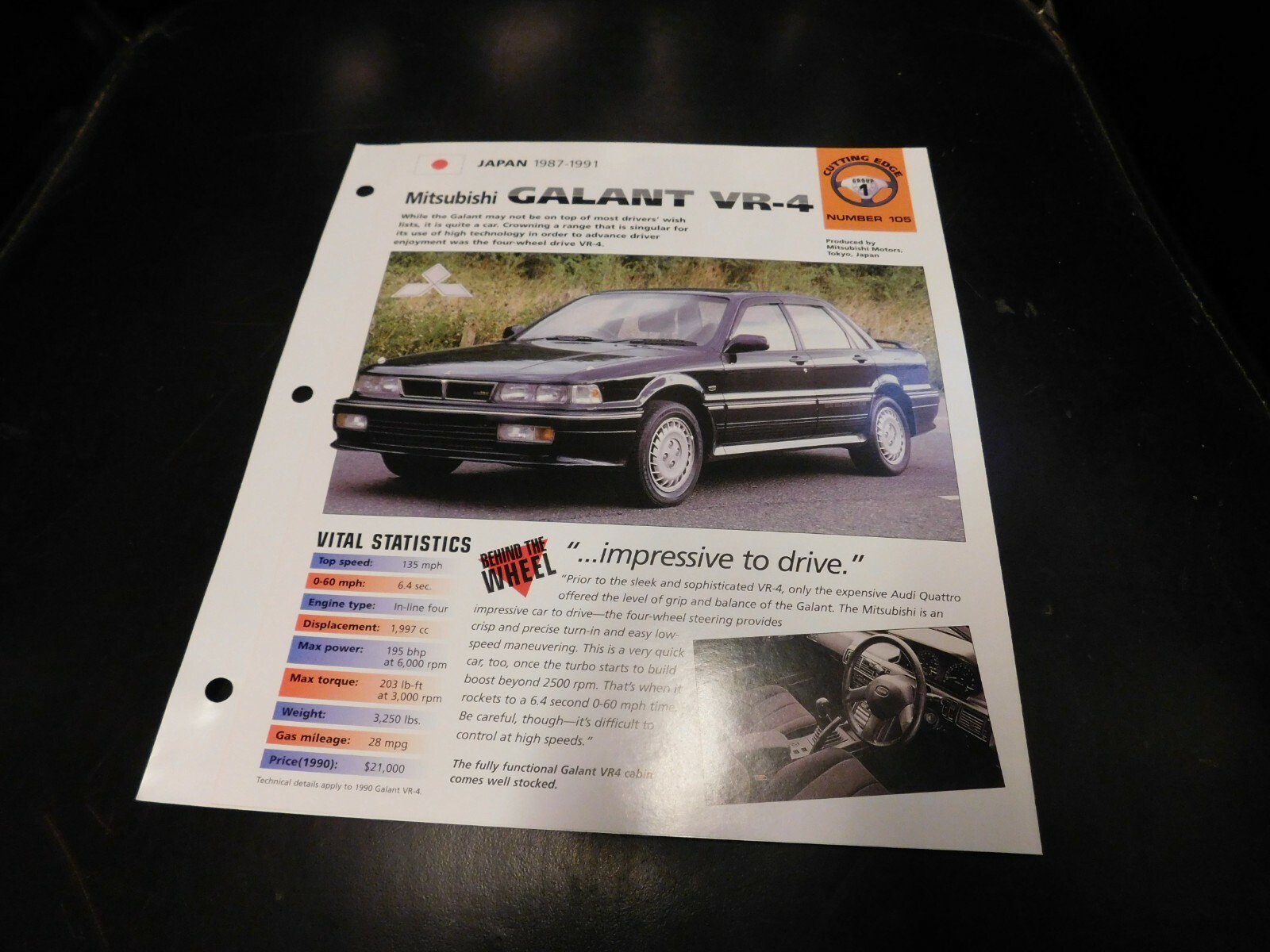 1987-1991 Mitsubishi Galant VR-4 Spec Sheet Brochure Photo Poster 88 89 90