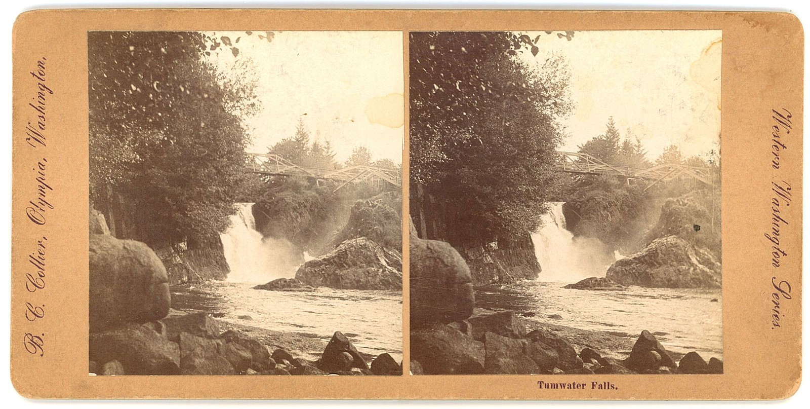 WASHINGTON STEREOVIEW - Olympia - Tumwater Falls - BC Collier 1900s VERY RARE