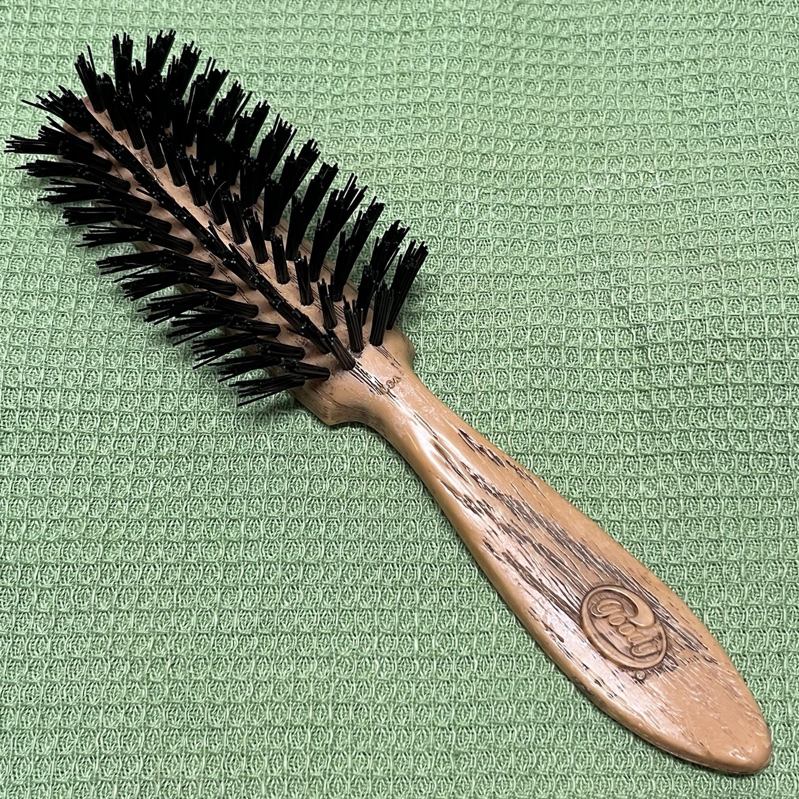 Vtg Goody Hair Brush Wood Tone Finishing Styling Smoothing Nylon Bristle 8” 7row