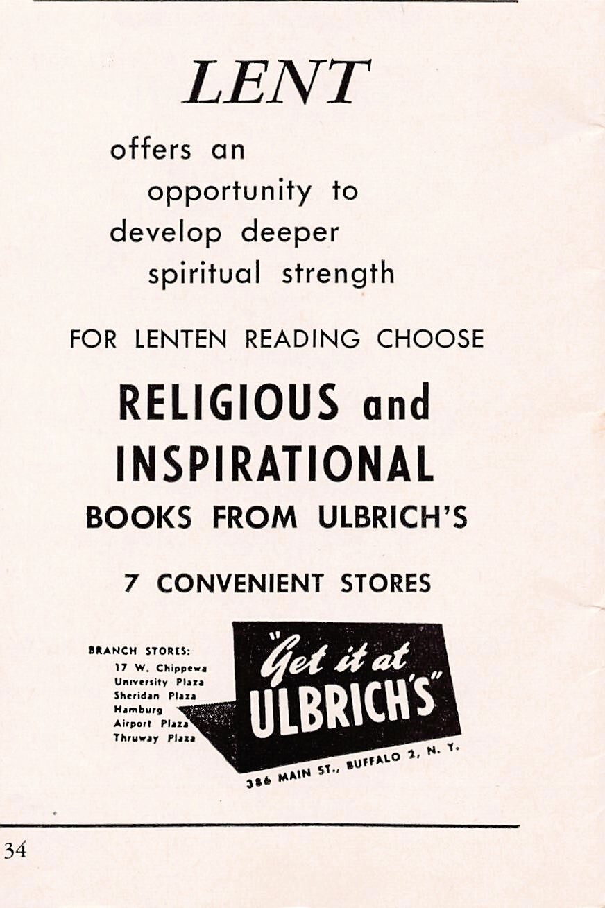 Ulbrich\'s Religious & Inspirational Reading Lent Season Buffalo NY Vtg Print Ad