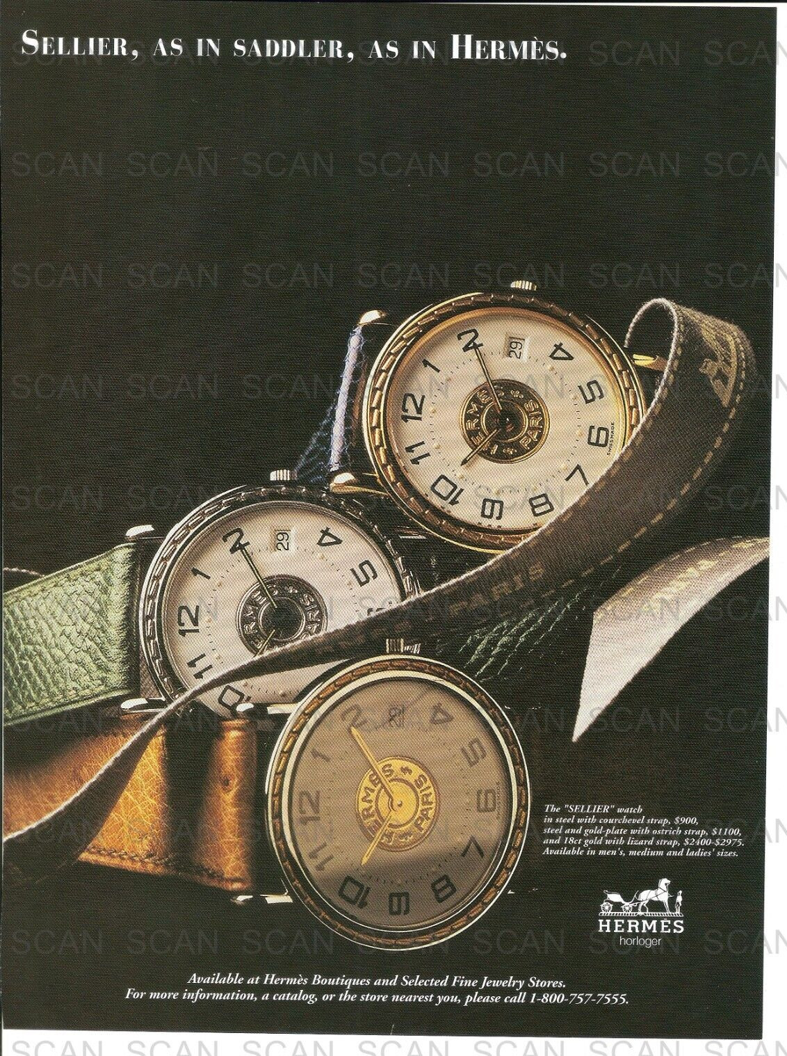 1994 Hermes Wrist Watches Vintage Magazine Ad