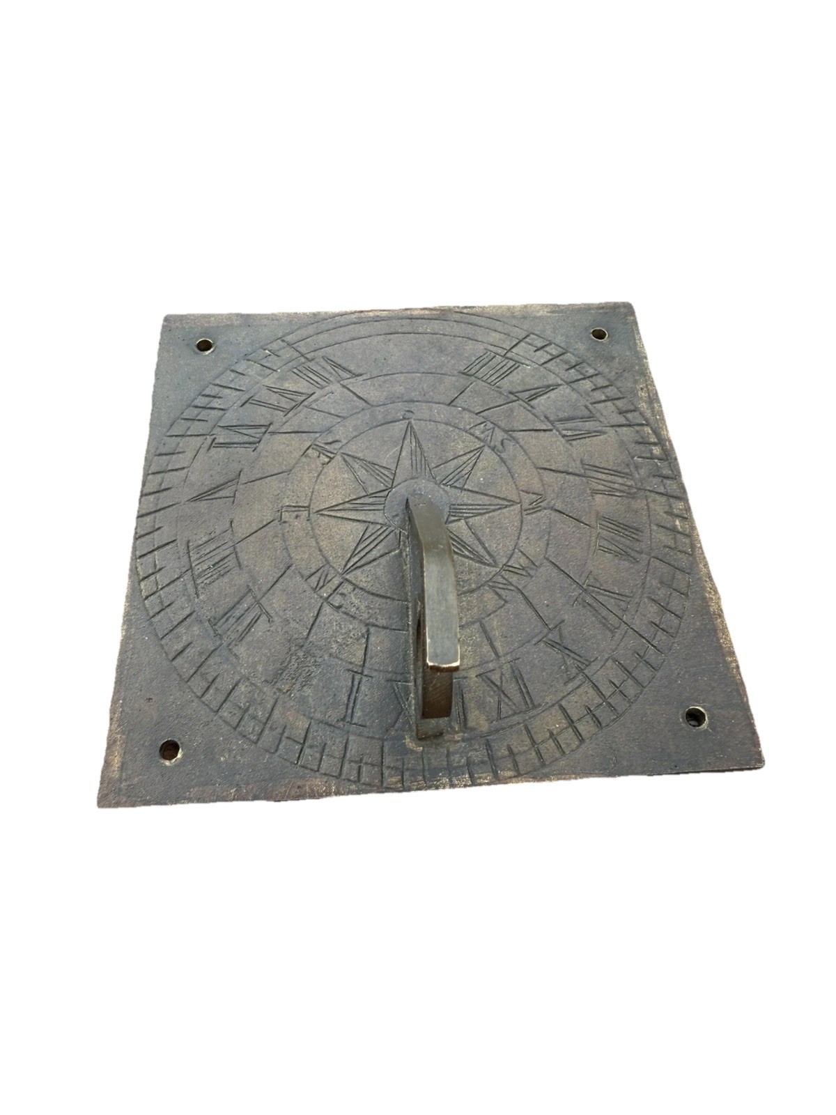 Antique Vintage Original Cast Bronze Sun SUNDIAL Compass Roman Numeral Brass