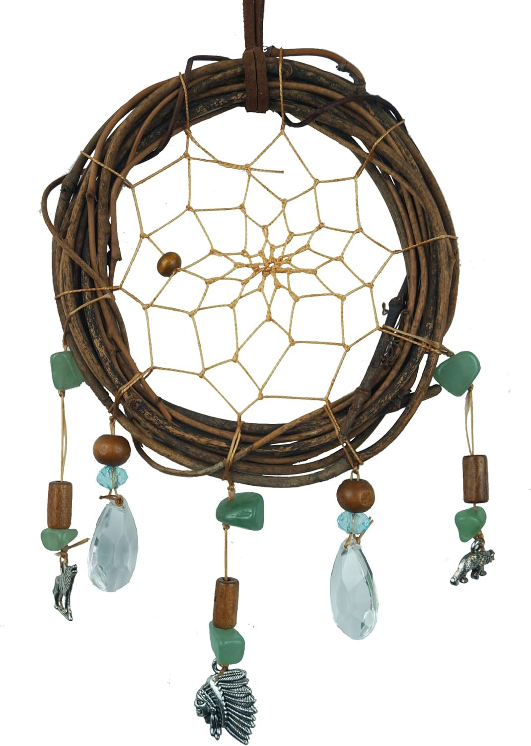 Twilight-Inspired Natural Rattan Dream Catcher with Alloy Chief Wolf Bear