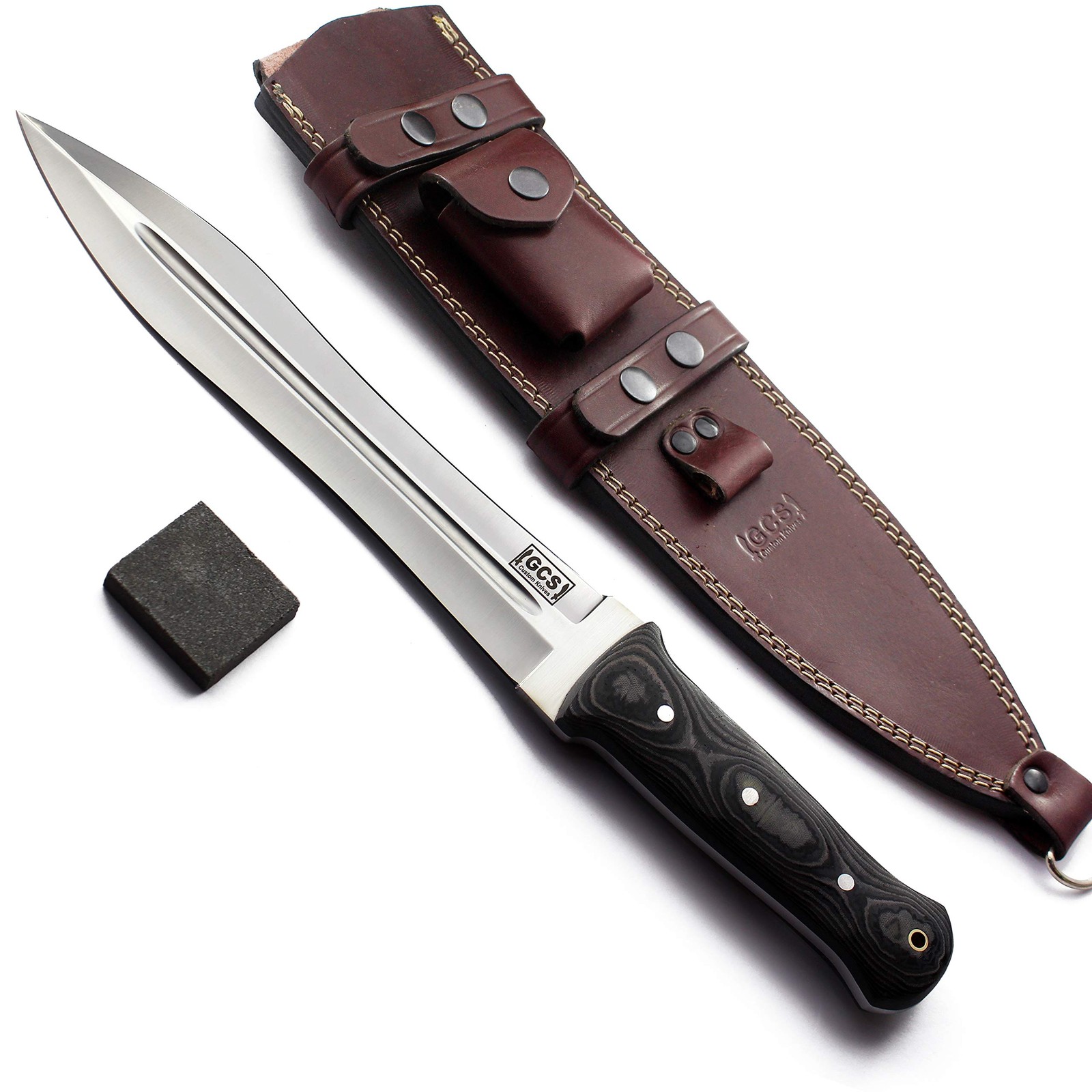 GCS Handmade Micarta Handle D2 Tool Steel Tactical Hunting Knife with leather...