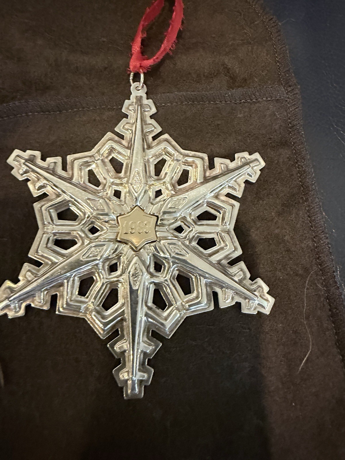 1983 Gorham 23g Sterling Silver Snowflake Christmas Ornament w/Pouch & Box