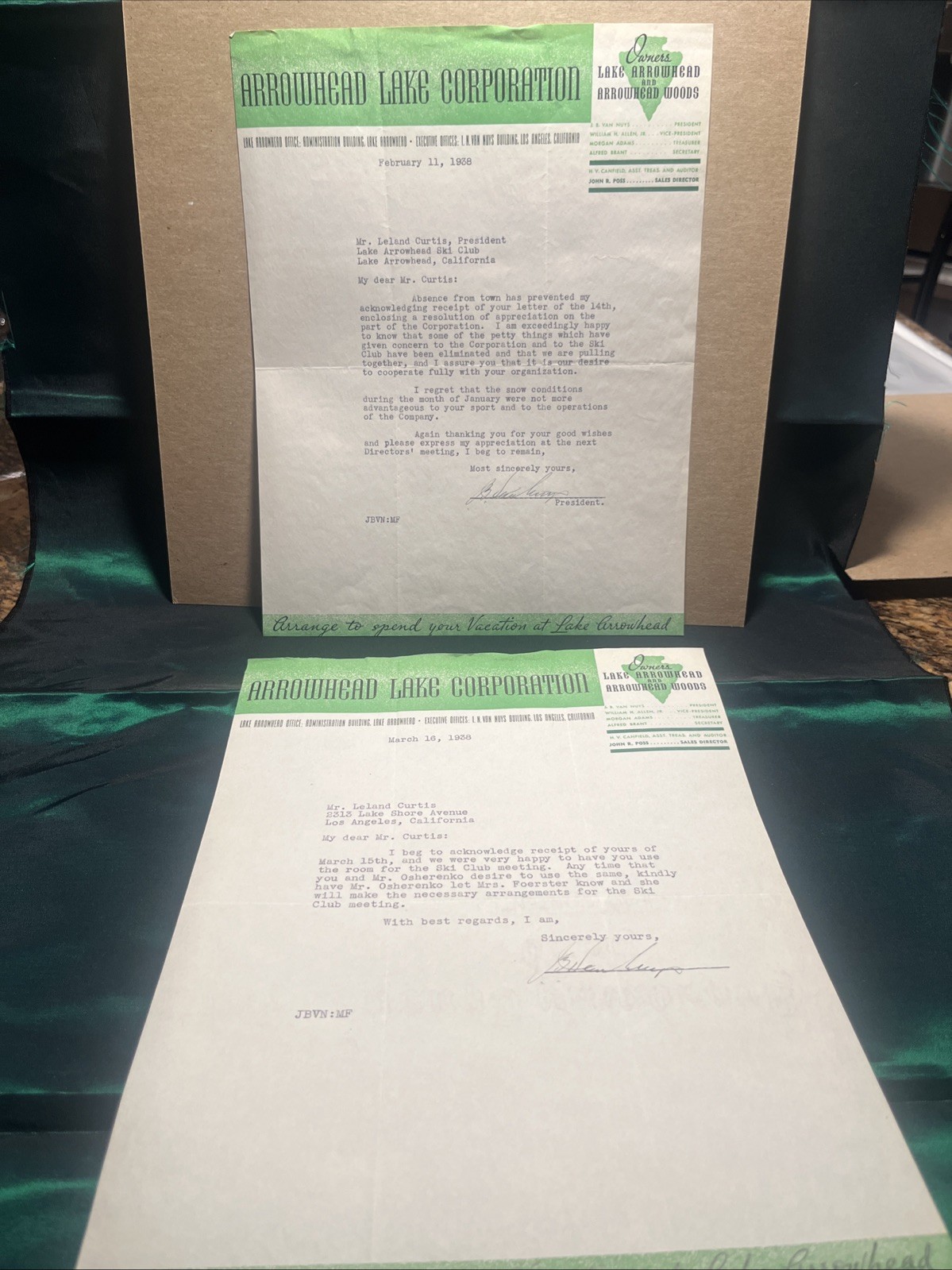 1938 Letters To Artist Leland Curtis Arrowhead Lake Corporation Los Angeles, Ca