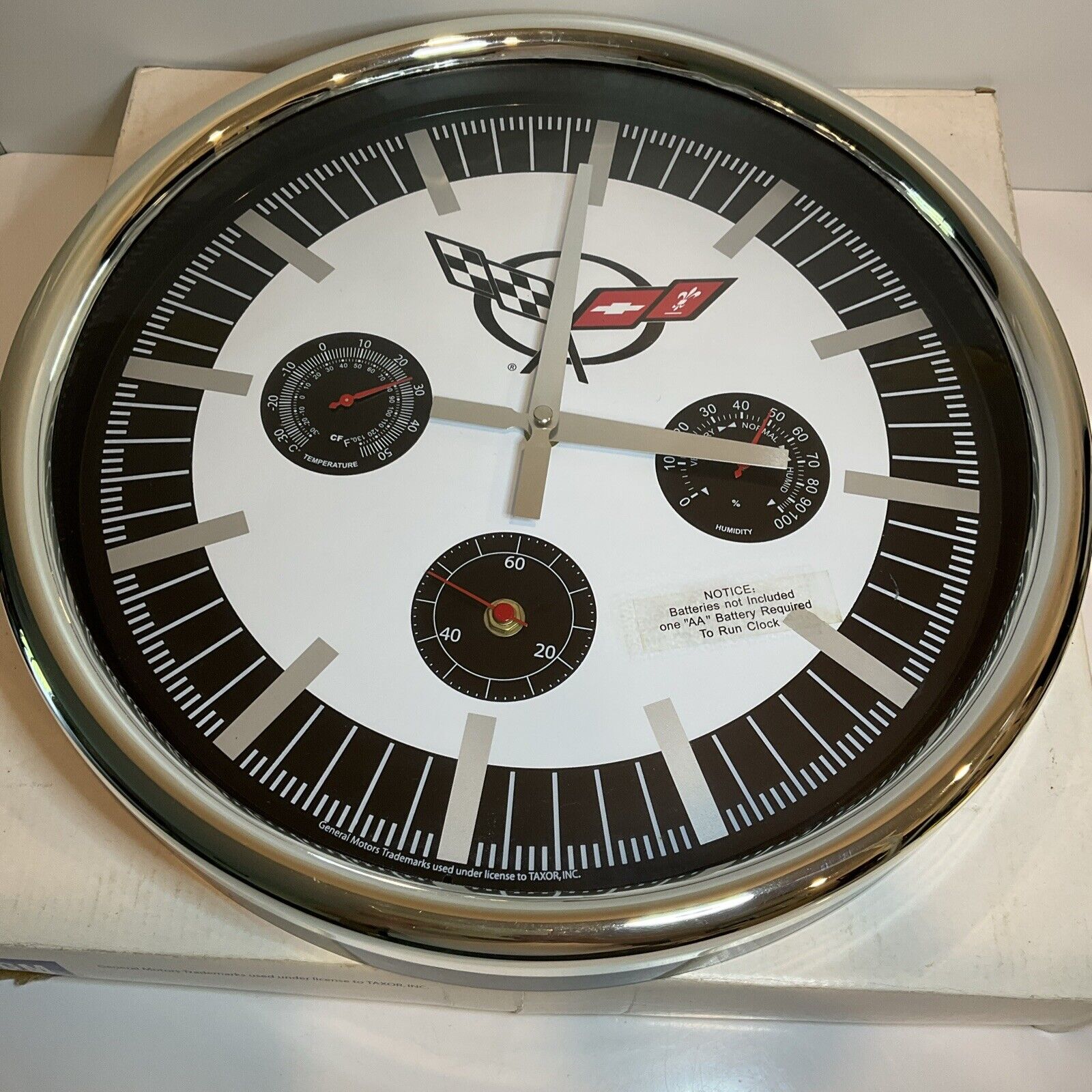 NOS RARE Corvette Wall Clock 14” Diameter w Thermometer Humidity Gauges GM .
