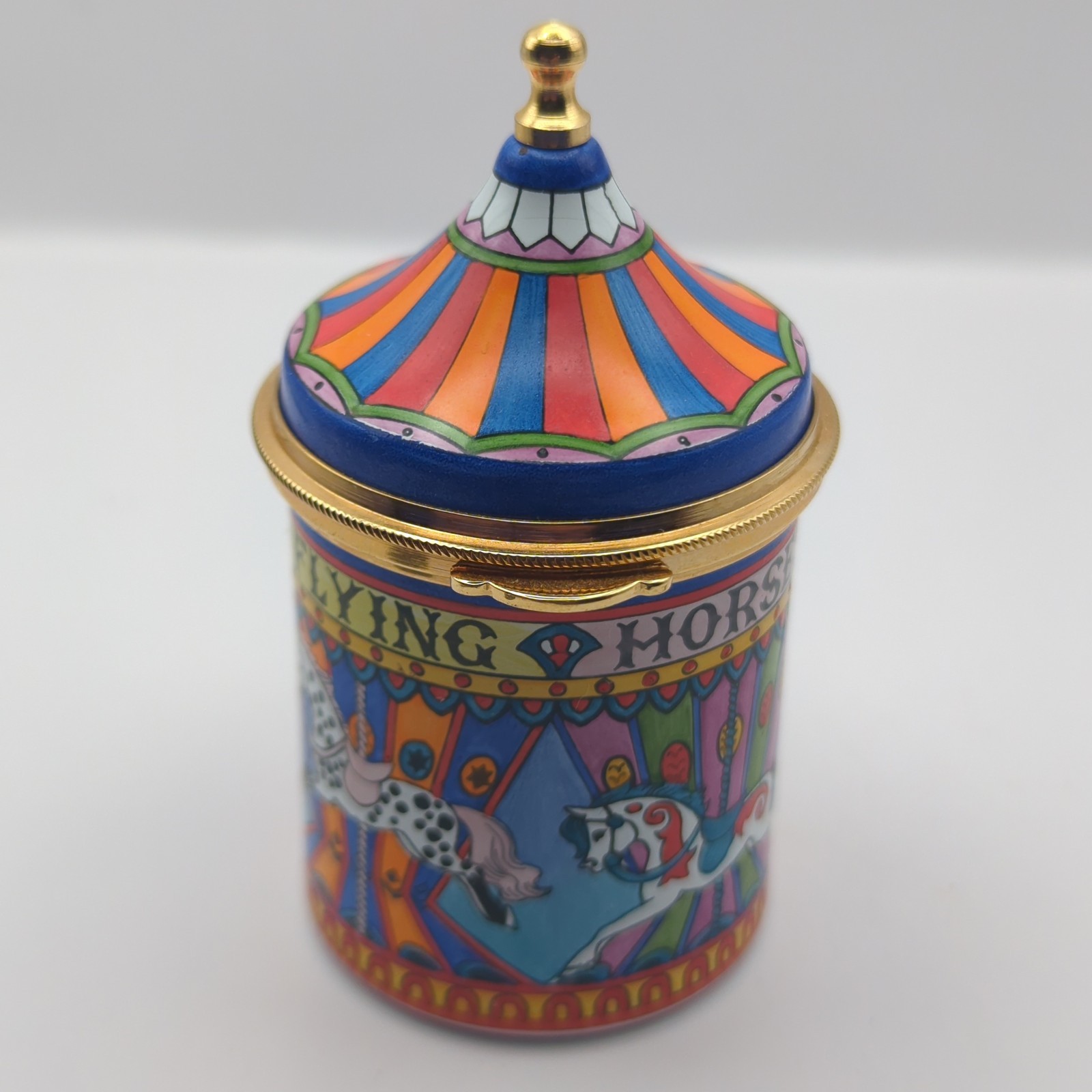 Staffordshire Enamels Trinket Box Flying Horses Carousel Hand Painted UK England