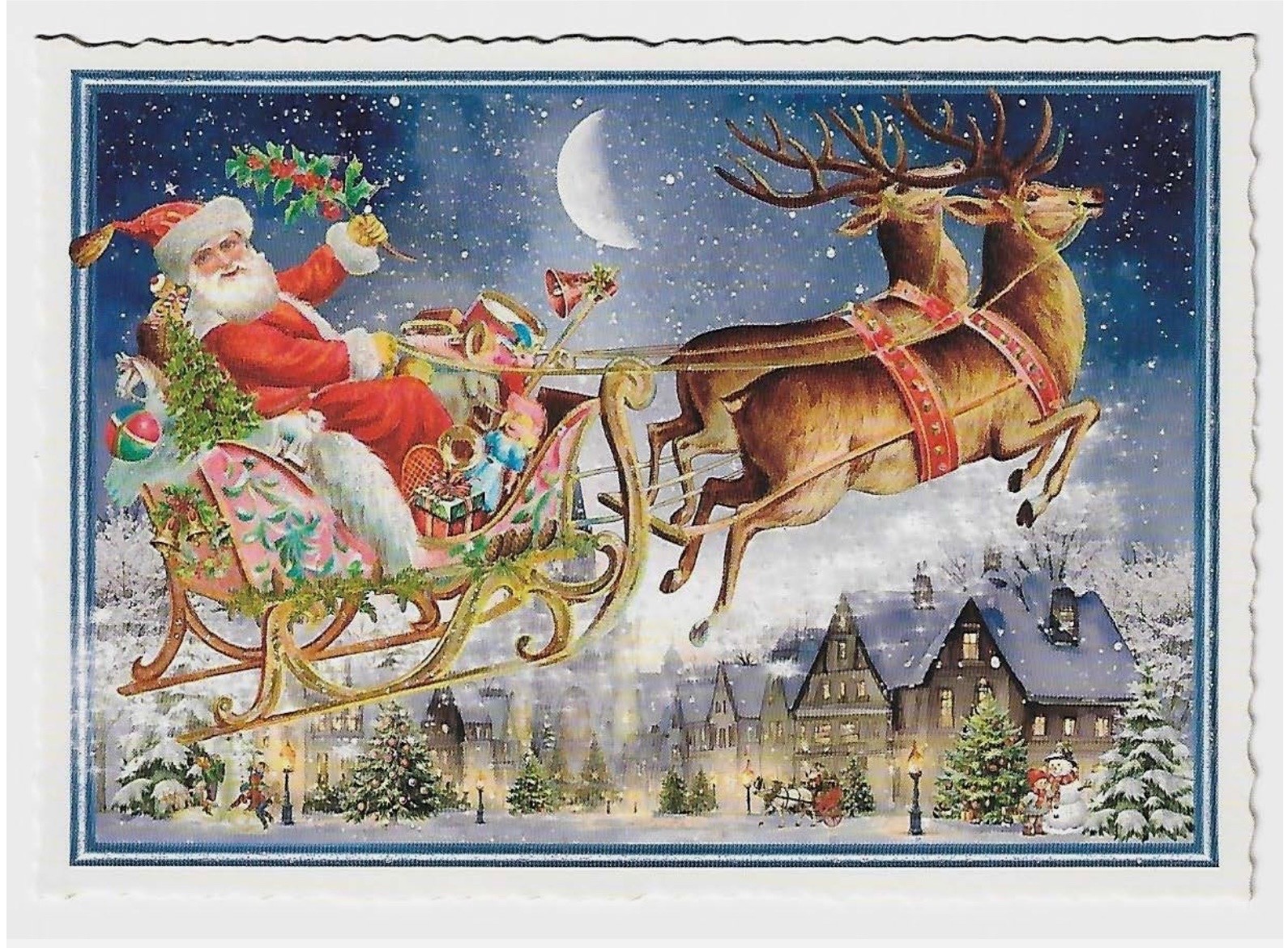 Postcard Glitter Tausendschoen Christmas Santa Reindeer Sleigh Postcrossing