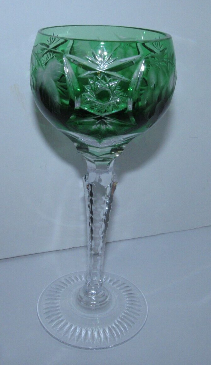 Nachtmann Traube Emerald Green Crystal Cut to Clear Wine Goblet 6 7/8\