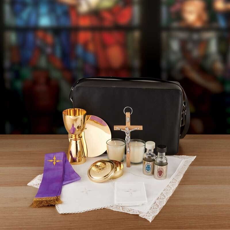 Deluxe Mass Kit Brass Communion Set in Zip Up Case For Church or Sanctuary 12 In