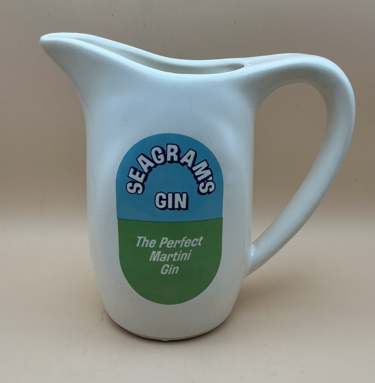 Vintage Seagram's Gin Ceramic Pitcher The Perfect Martini Barware Pub Water Jug