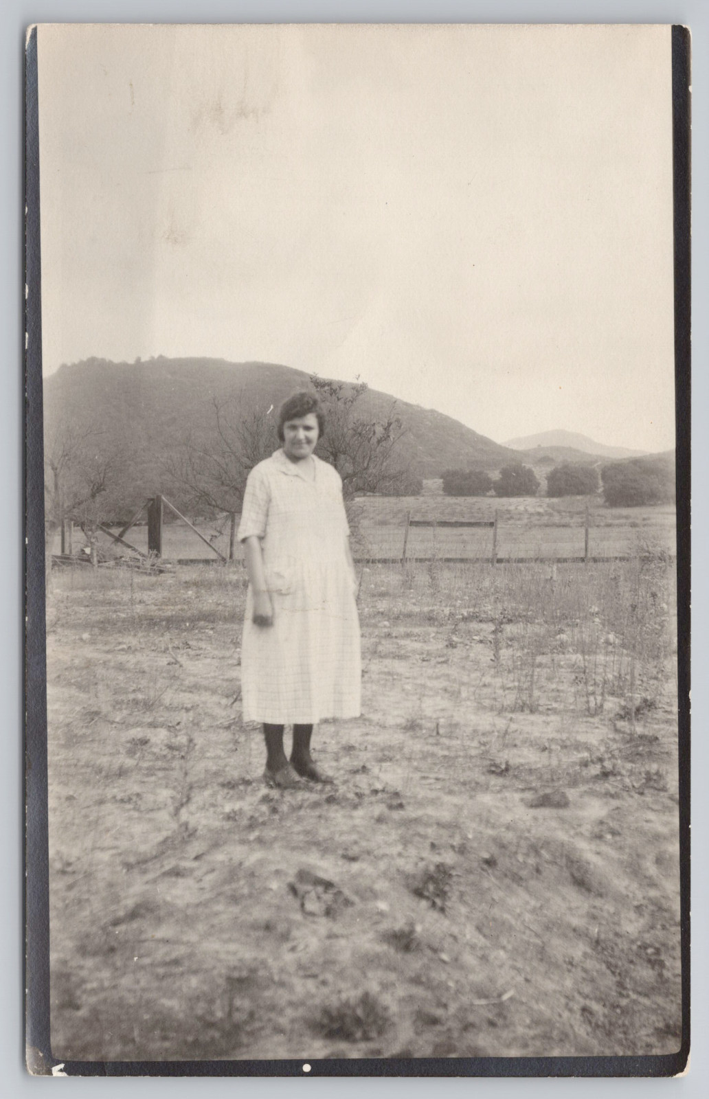 Postcard Vintage RPPC Woman Standing in a Field Farm