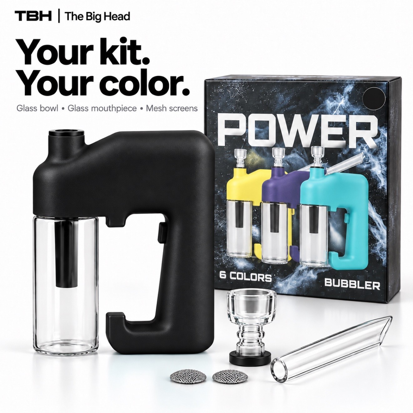 TBH Power Bubbler 2-in-1 Bong Glass Black Herb & Concentrate | 300-Day Warranty